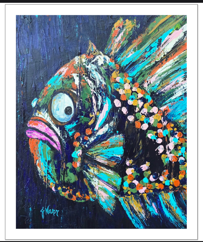 Slightly Concerned colorful fish art print by Jennifer Narr
