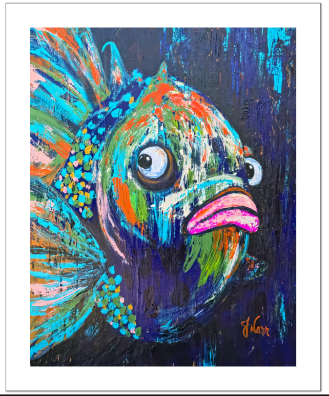 Slightly Unbothered colorful fish art print by Jennifer Narr