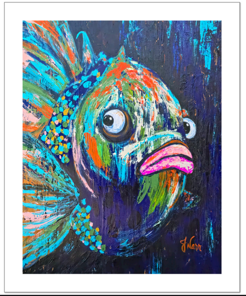 Slightly Unbothered colorful fish art print by Jennifer Narr